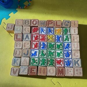 57 vintage wooden alphabet, number, Disney character blocks